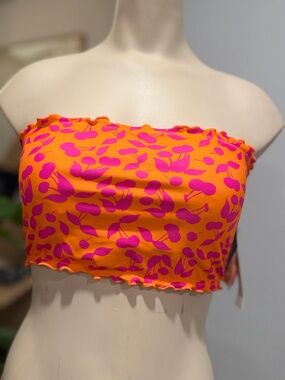 Macy's Orange and Pink Strapless Bandeau Swim Top